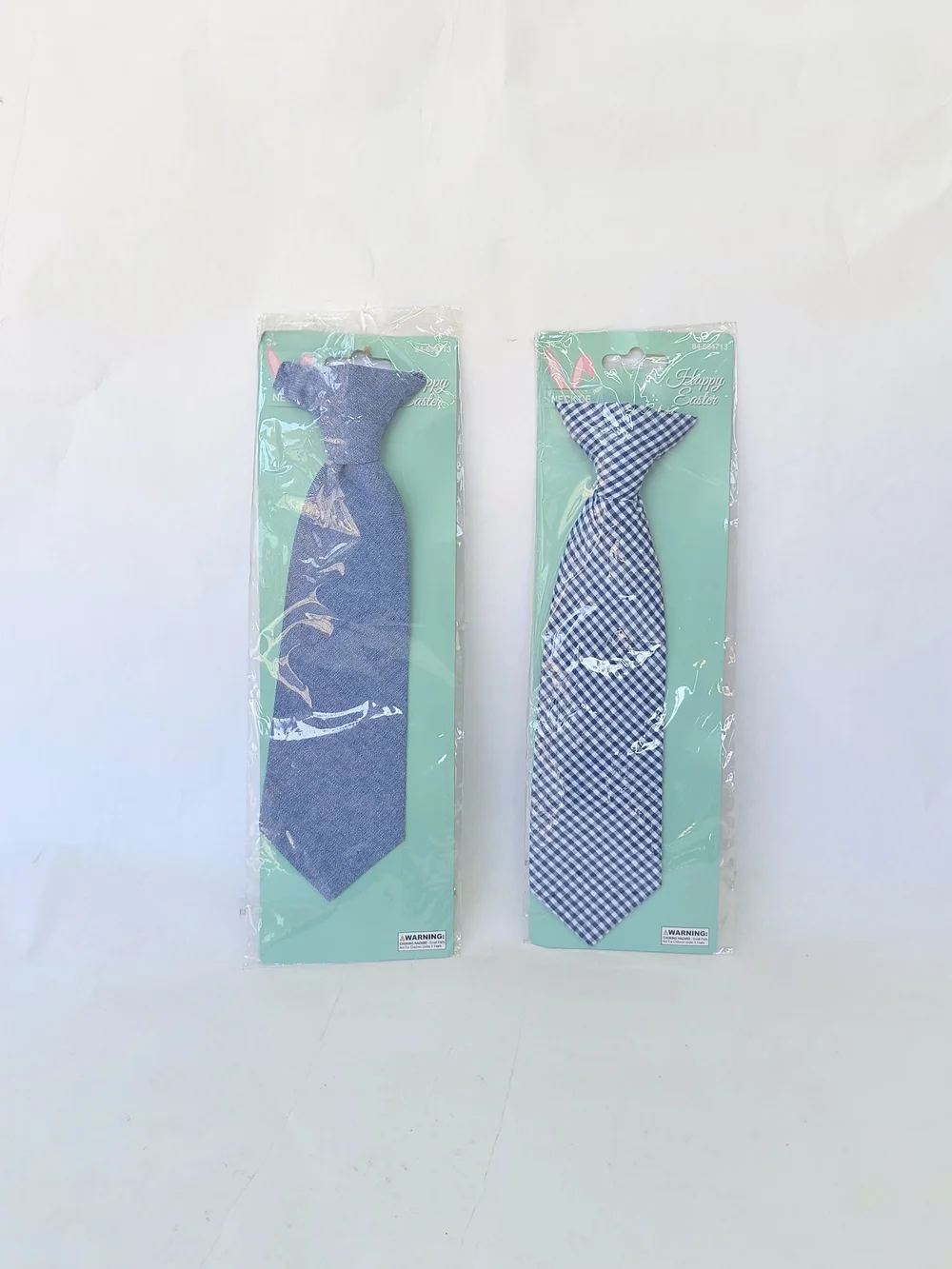 CHILD Blue Clip On Patterned Ties Solid and Gingham Set Of 2